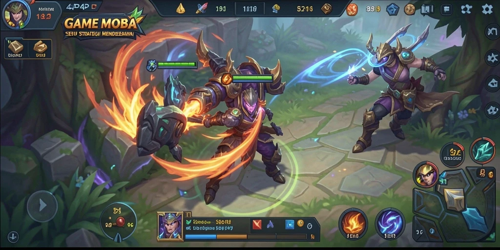 Tampilan menarik dari gameplay seru 4P4P di arena MOBA.