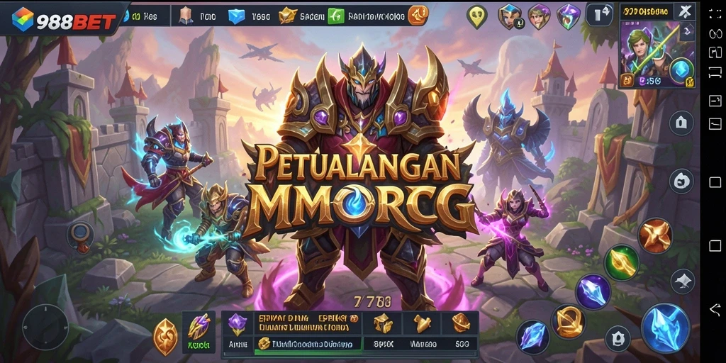 Screenshot gameplay 988BET dengan pertempuran seru di dunia MMORPG.