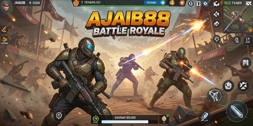 Screenshot AJAIB88 menunjukkan pertempuran intens di arena Battle Royale.