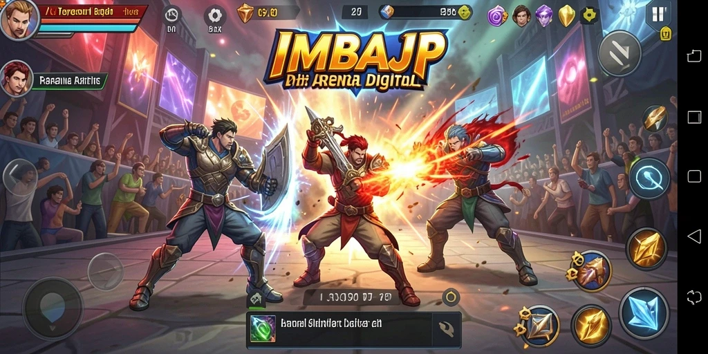 Screenshot gameplay IMBAJP menampilkan pertarungan seru antara karakter unik.