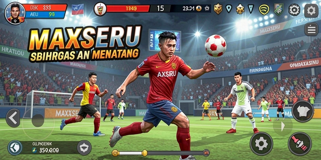 Screenshot gameplay <strong>MAXSERU</strong> yang menunjukkan aksi seru dan dinamis di lapangan.