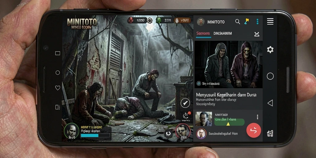 Tampilan gameplay seram dari MINITOTO saat menjelajahi kegelapan.
