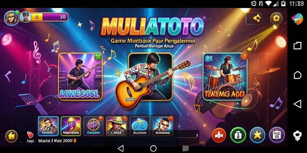 Screenshot utama MULIATOTO menampilkan pengguna menikmati permainan musik.