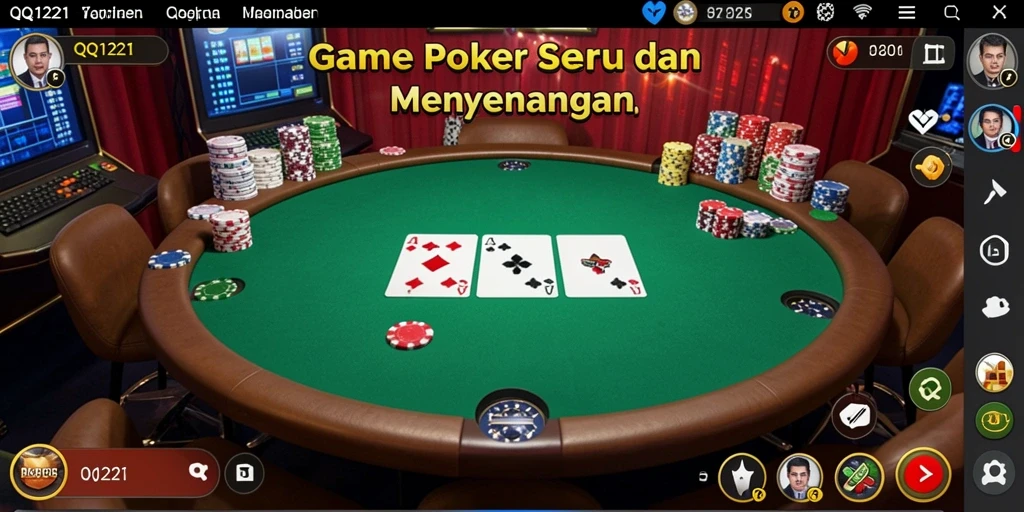 Tangkapan layar gameplay QQ1221 menampilkan aksi Poker yang menegangkan.