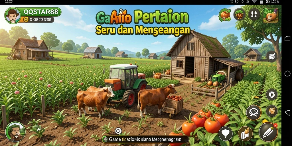 Screenshot gameplay QQSTAR88 yang menunjukkan aktivitas bertani yang seru.