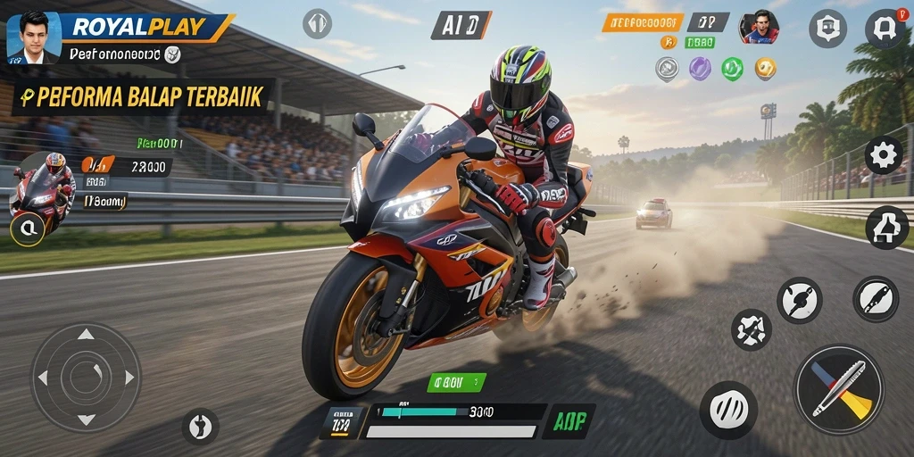 Tampilan gameplay balap motor yang seru dan menarik.