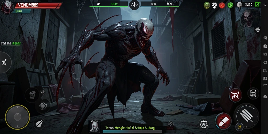 Screenshot utama VENOM889 menampilkan suasana mencekam dalam gameplay Horror.