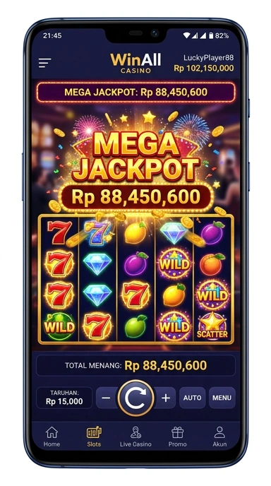 Tampilan antarmuka utama aplikasi winallcasino yang menarik.